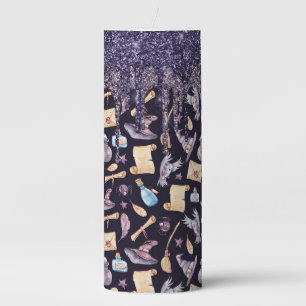 Halloween Glitter Drip Witch and Owl Pillar Candle