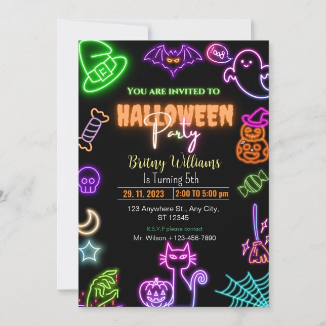 Halloween Glow Dark Neon  Invitation (Front)
