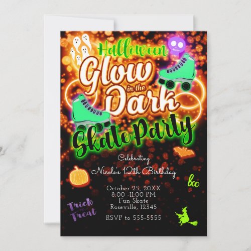 Halloween Glow in the Dark Roller Skate Party Invitation