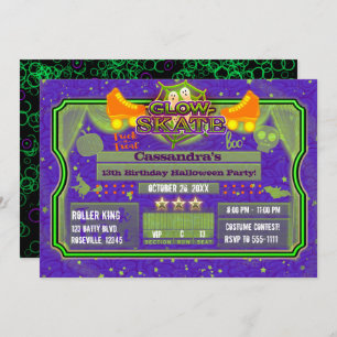 Halloween Glow Roller Skate Skating Birthday Party Invitation