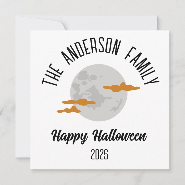 Halloween Glowing Full Moon Personalized Name Holiday Card (Front)
