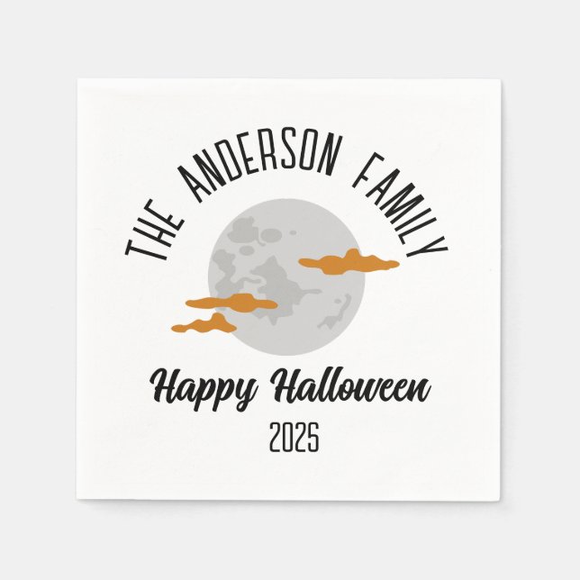 Halloween Glowing Full Moon Personalized Name Napkins (Front)