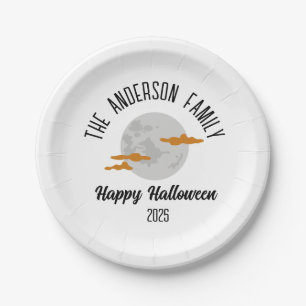 Halloween Glowing Full Moon Personalized Name Paper Plates