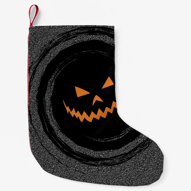 Halloween Glowing Jack O'Lantern in a black swirl Small Christmas Stocking (Front)