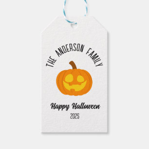 Halloween Glowing Pumpkin Face Personalized Name Gift Tags