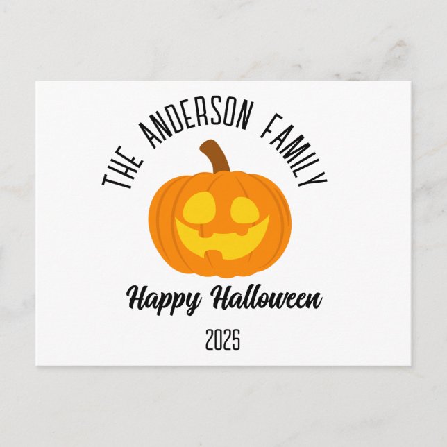 Halloween Glowing Pumpkin Face Personalized Name Holiday Postcard (Front)