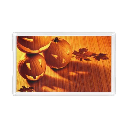 Halloween glowing pumpkins border acrylic tray