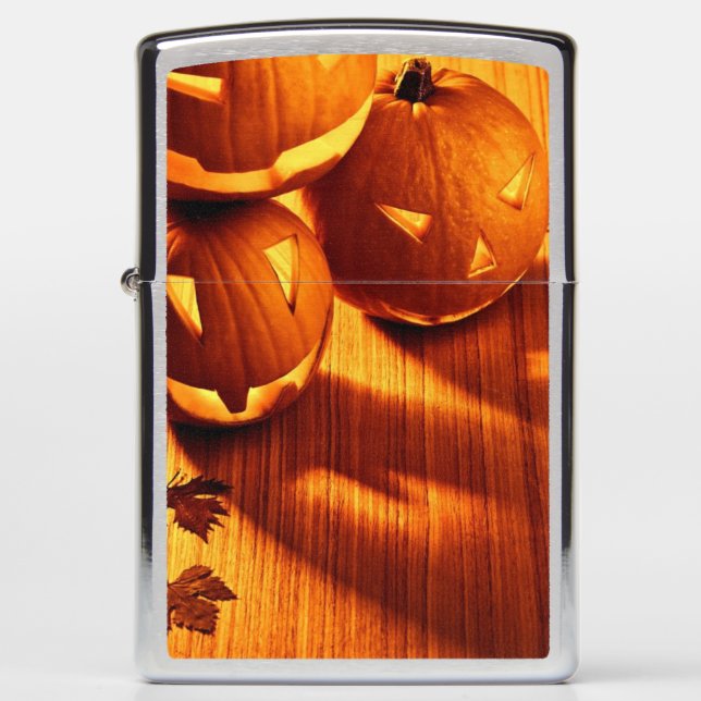 Halloween glowing pumpkins border zippo lighter (Front)