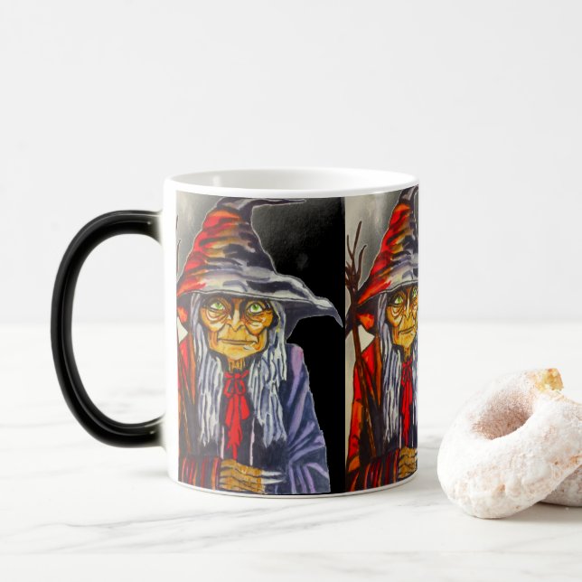 HALLOWEEN GLOWING RED WITCH  COLOR MORPH MUG  (With Donut)
