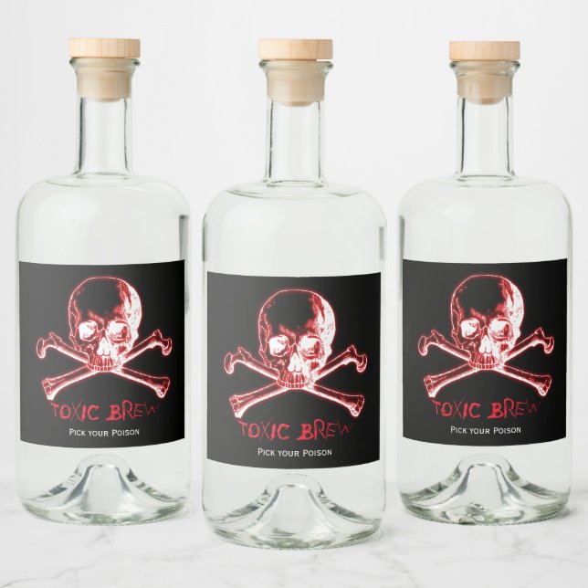 Halloween Glowing Skull and Crossbones Liquor Bottle Label (Bottles)