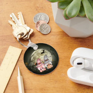 Halloween Gnome Couple Full Moon Keychain