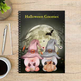 Halloween Gnome Couple Full Moon Notebook