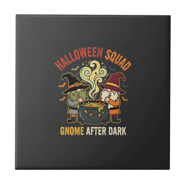 Halloween Gnome Midnight Mischief Ceramic Tile (Front)