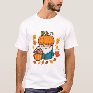 Halloween Gnome Pumpkin Hat Cute Fall Art T-Shirt