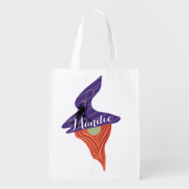 Halloween Gnome Spider Trick or Treat Grocery Bag (Front)