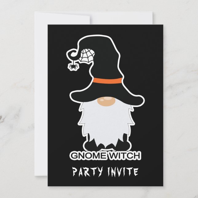 Halloween Gnome Witch White Hair Black Hat Invite (Front)