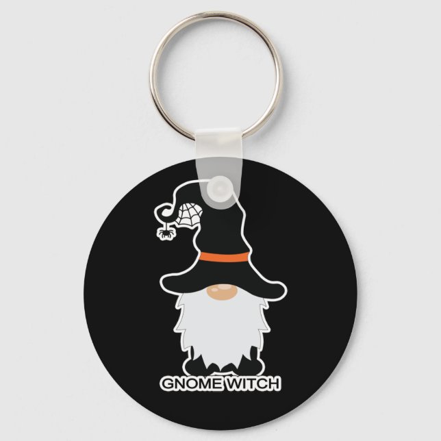 Halloween Gnome Witch White Hair Black Hat Keychain (Front)