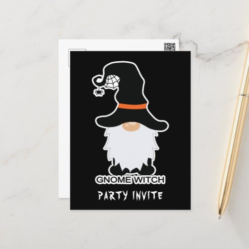 Halloween Gnome Witch White Hair Invite Postcard