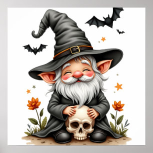 Halloween Gnome with Skull Poster