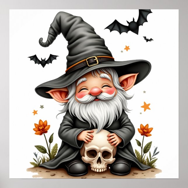 Halloween Gnome with Skull  Poster (Front)
