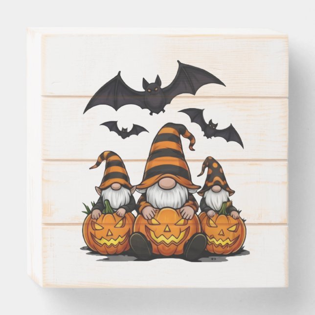 Halloween Gnome Wood Box Sign (Front Horizontal)