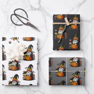 Halloween Gnome Wrapping Paper Flat Sheet Set of 3