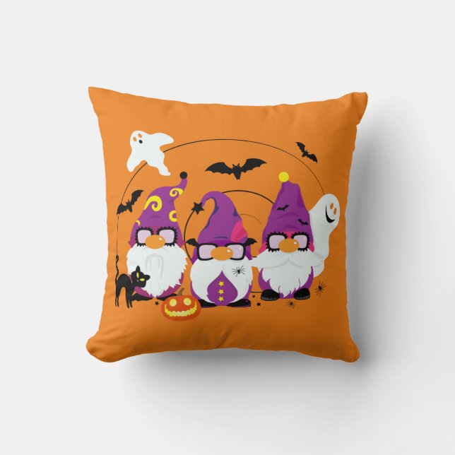 Halloween Gnomes Cute Cartoon Throw Pillow (Front)