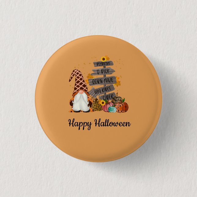 Halloween Gnomes, Fall, Pumpkins, Halloween Party Button (Front)