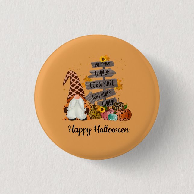 Halloween Gnomes, Fall, Pumpkins, Halloween Party  Button (Front)