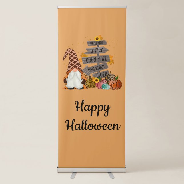 Halloween Gnomes, Fall, Pumpkins, Halloween Party Retractable Banner (Front)