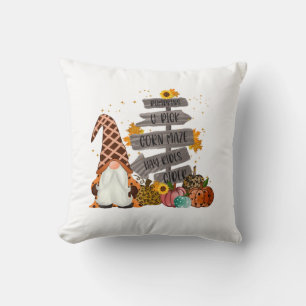 Halloween Gnomes, Fall, Pumpkins, Hayrides Throw Pillow