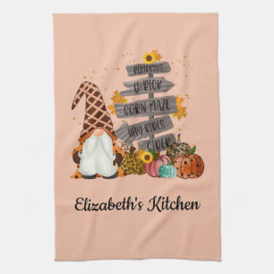 Halloween Gnomes, Fall, Pumpkins Kitchen Towel