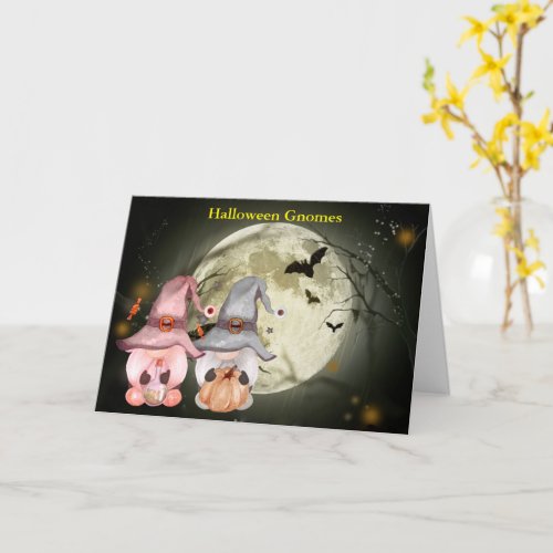 Halloween Gnomes Full Moon Family Holiday Card