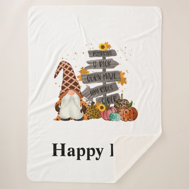Halloween Gnomes, Happy Fall, Pumpkins, Hayrides Sherpa Blanket (Front)