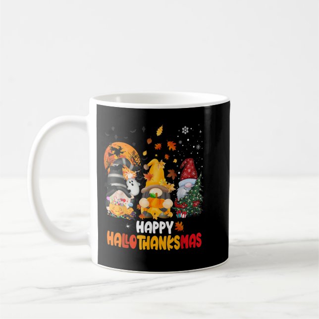 Halloween Gnomes Happy HalloThanksMas Thanksgiving Coffee Mug (Left)