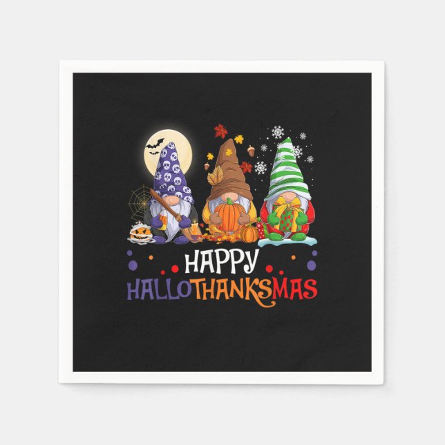 Halloween Gnomes Happy HalloThanksMas Thanksgiving Napkins (Front)