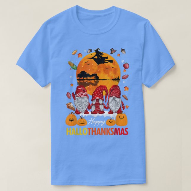 Halloween Gnomes Happy Hallothanksmas Thanksgiving T-Shirt (Design Front)