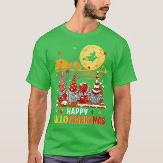 Halloween Gnomes Happy HalloThanksMas Thanksgiving T-Shirt