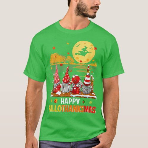 Halloween Gnomes Happy HalloThanksMas Thanksgiving T_Shirt