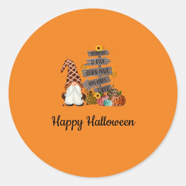 Halloween Gnomes, Orange, Fall Halloween Party Classic Round Sticker (Front)