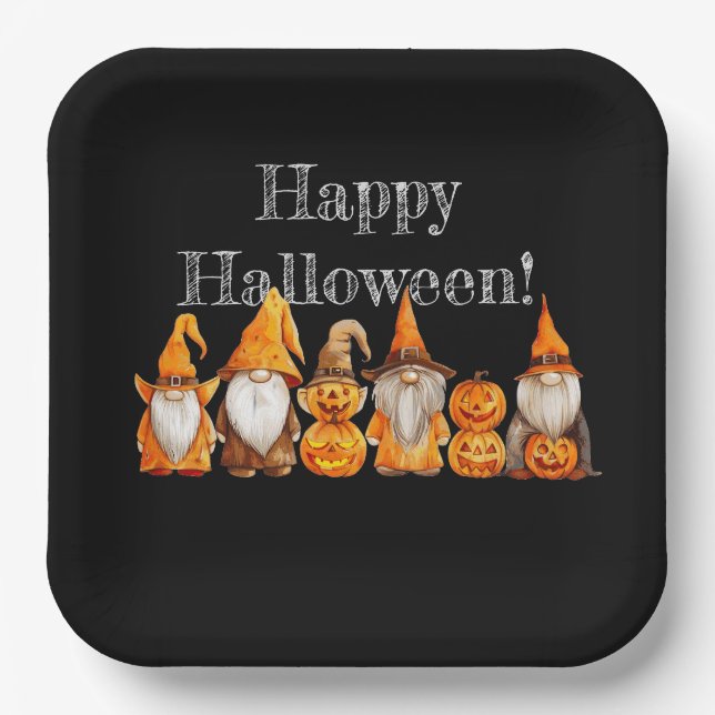 Halloween Gnomes Paper Plates (Front)