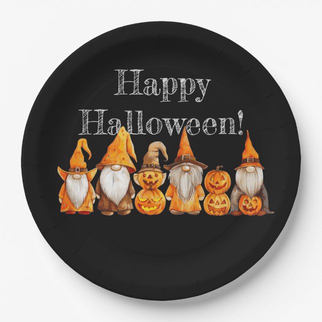Halloween Gnomes Paper Plates (Front)