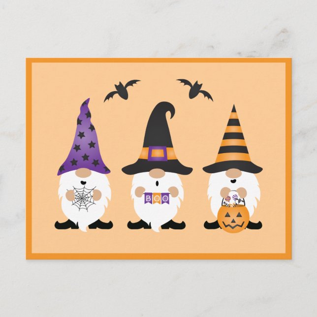 Halloween Gnomes Purple Orange Postcard (Front)