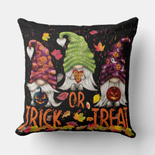 Halloween Gnomes Trick or Treat Falling Leaves Throw Pillow