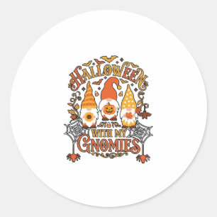 Halloween Gnomies Pumpkin Spider Web Bats_1 Classic Round Sticker