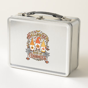 Halloween Gnomies Pumpkin Spider Web Bats_1 Metal Lunch Box