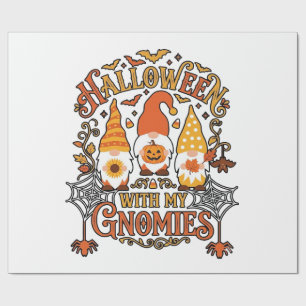 Halloween Gnomies Pumpkin Spider Web Bats_1 Wrapping Paper