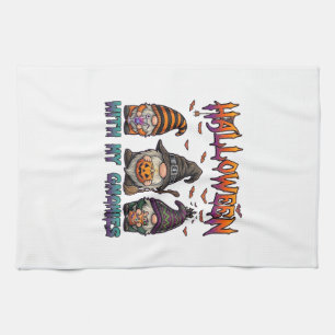 Halloween Gnomies Three Gnomes Witch Hat Pumpkin_1 Kitchen Towel