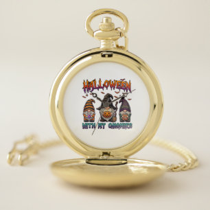 Halloween Gnomies Three Gnomes Witch Hat Pumpkin_1 Pocket Watch