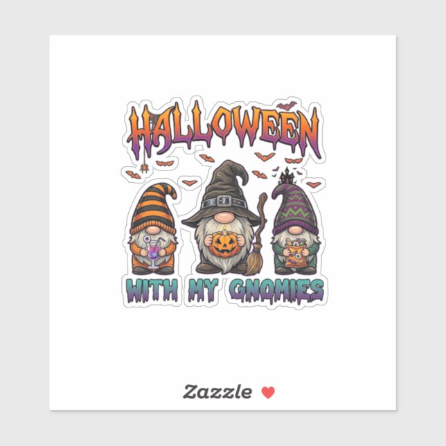 Halloween Gnomies Three Gnomes Witch Hat Pumpkin_1 Sticker (Sheet)